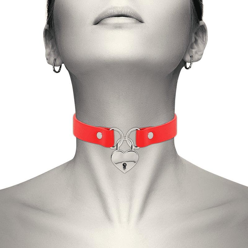 COQUETTE CHIC DESIRE - RED VEGAN LEATHER NECKLACE WITH HEART ACCESSORY WITH KEY 2