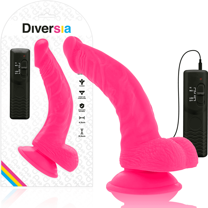 DIVERSIA - FLEXIBLE VIBRATING DILDO PINK 21.5 CM -O- 4.5 CM 2