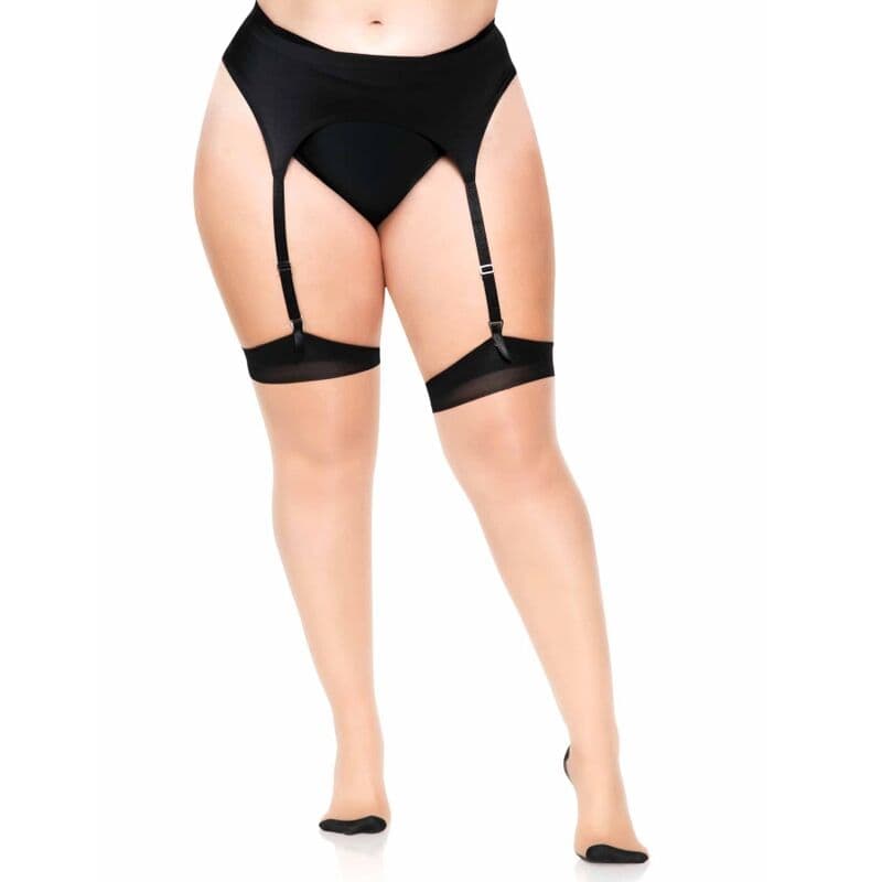 LEG AVENUE - PLUS LYCRA SHEER 2 TONE THIGH HIGH WITH BACKSEAM AND CUBAN HEEL 5