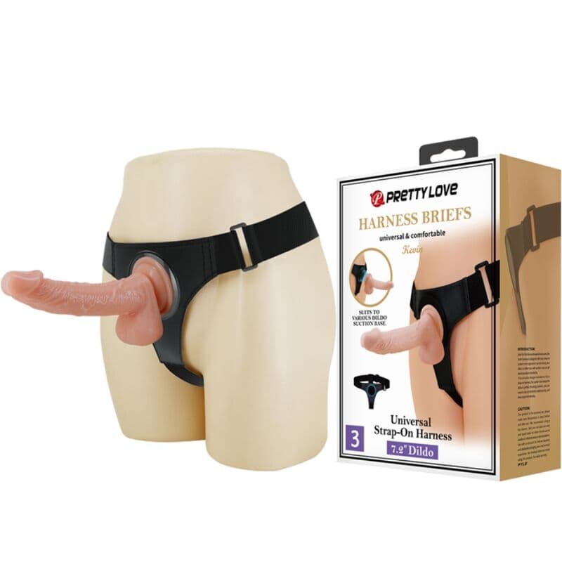 PRETTY LOVE - HARNESS BRIEFS UNIVERSAL HARNESS WITH DILDO KEVIN 19 CM NATURAL 2