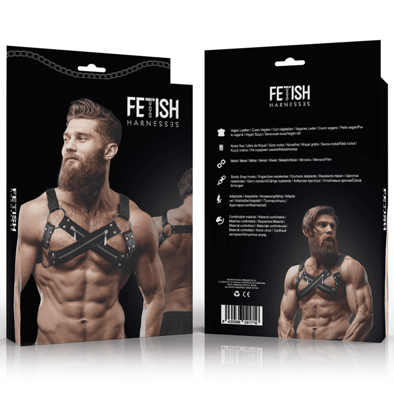 FETISH SUBMISSIVE ATTITUDE - ADJUSTABLE NEOPRENE CROSS-OVER CHEST BULLDOG HARNESS WITH ZIPPERS FOR MEN 2