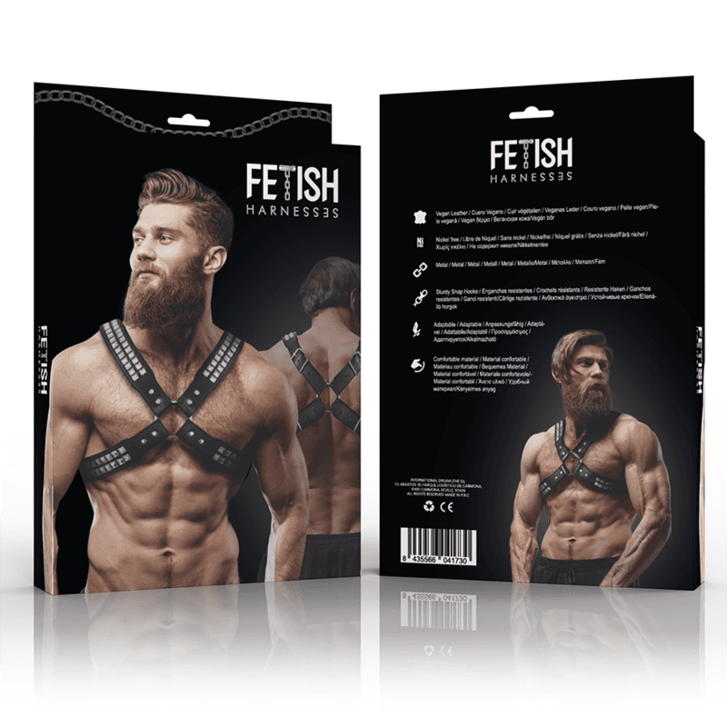 FETISH SUBMISSIVE ATTITUDE - MENS CROSSED CHEST ECO-LEATHER HARNESS WITH RIVETS 2