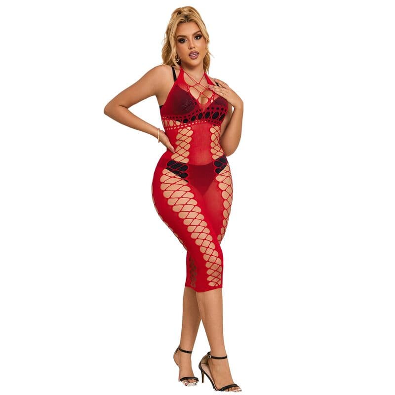 SUBBLIME - 952327 LONG RED FISHNET DRESS ONE SIZE 5