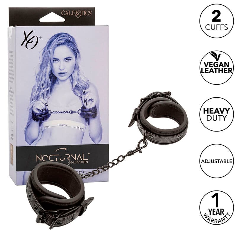 CALEXOTICS - NOCTURNAL LEATHER WRIST CUFFS ADJUSTABLE BLACK 2
