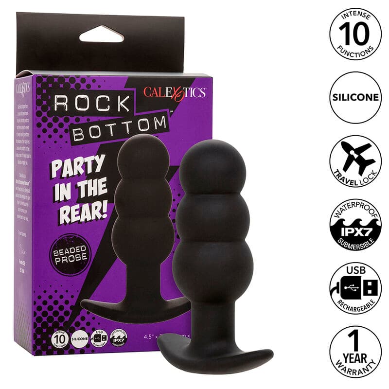 CALEXOTICS - ROCK BOTTOM BEADED ANAL PLUG 10 VIBRATIONS SILICONE BLACK 2