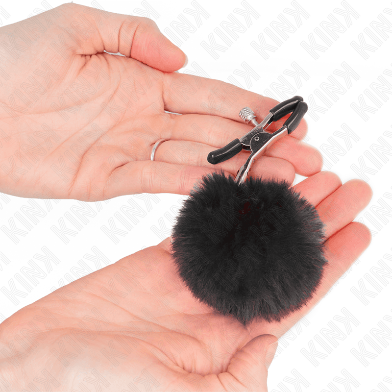KINK - FAUX FUR BALL NIPPLE CLAMP BLACK 6 CM 5