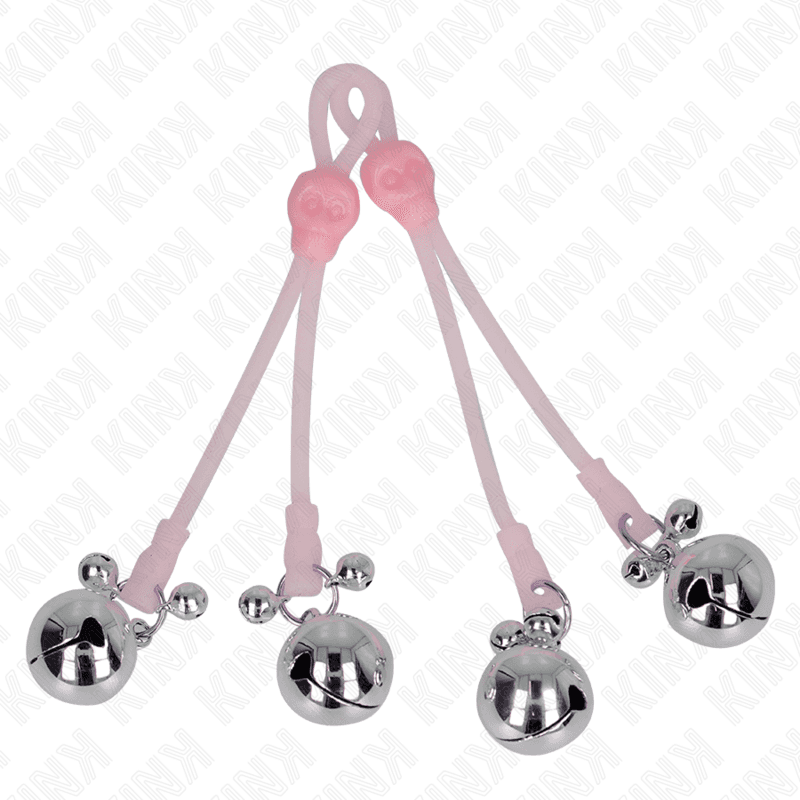 KINK - LUMINOUS SKULL NIPPLE CLAMPS WITH RING BELLS ADJUSTABLE PINK / SILVER 2