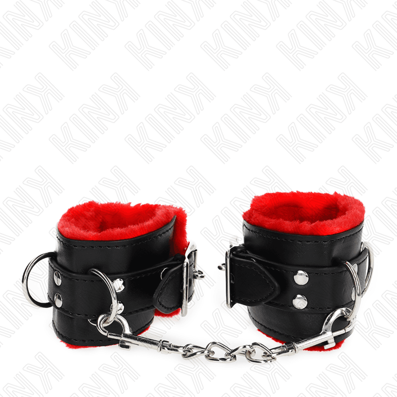 KINK - FUR LINED WRIST RESTRAINTS WITH SQUARE HOLES RED AND BLACK BELT ADJUSTABLE 17-29 CM X 6 CM 5