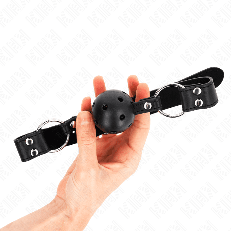 KINK - BREATHABLE BALL 4 CM GAG WITH DOUBLE RIVET MODEL 1 BLACK 62.5 x 2.5 CM ADJUSTABLE 42-58 CM 2