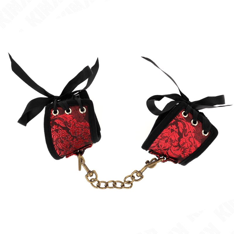 KINK - SCANDAL WRIST RESTRAINTS RED-BLACK LACE DETAILS 24.5 CM X 6.5 CM 5