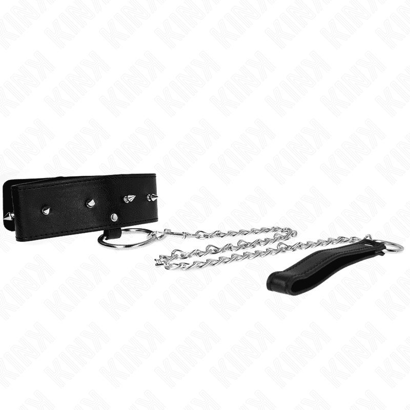 KINK - NECKLACE 65 CM WITH LEASH WITH SILVER STUDS MODEL 2 ADJUSTABLE 36-43 CM X 5 CM 2