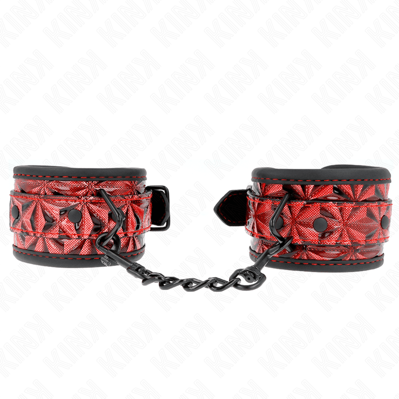 KINK - DIAMOND PATTERN WRIST RESTRAINTS DARK RED ADJUSTABLE 17-26 CM X 5.5 CM 2