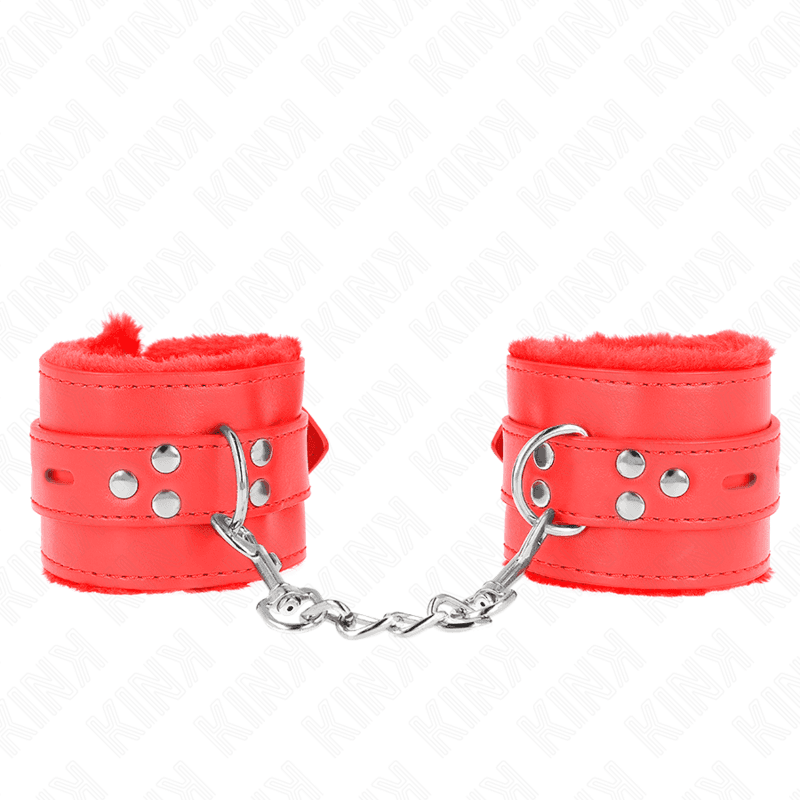 KINK - FUR LINED WRIST RESTRAINTS WITH SQUARE HOLES RED AND RED BELT ADJUSTABLE 17-29 CM X 6 CM 2