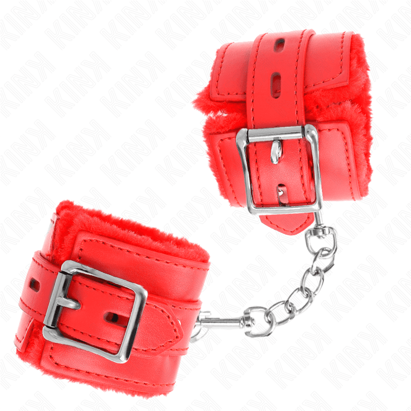KINK - FUR LINED WRIST RESTRAINTS WITH SQUARE HOLES RED AND RED BELT ADJUSTABLE 17-29 CM X 6 CM 5