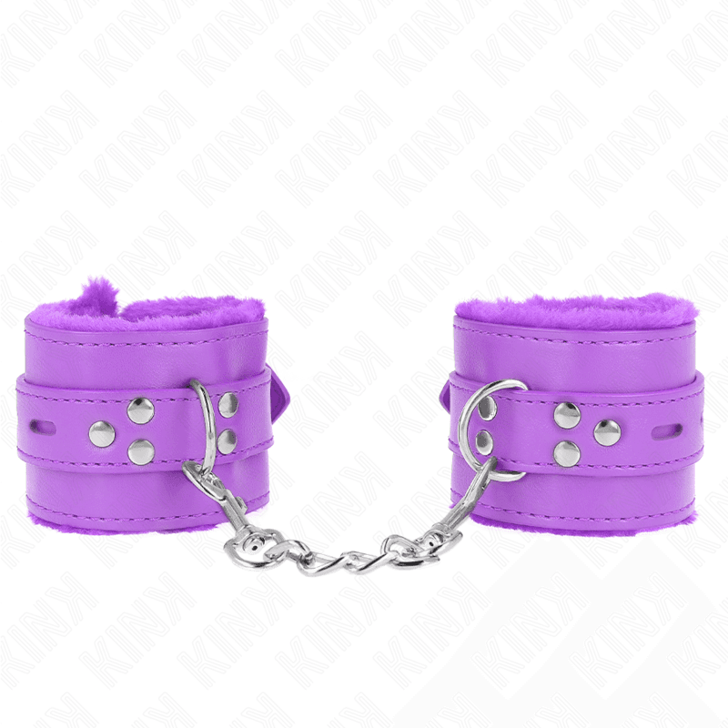 KINK - FUR LINED WRIST RESTRAINTS WITH SQUARE HOLES PURPLE AND PURPLE BELT ADJUSTABLE 17-29 CM X 6 CM 2