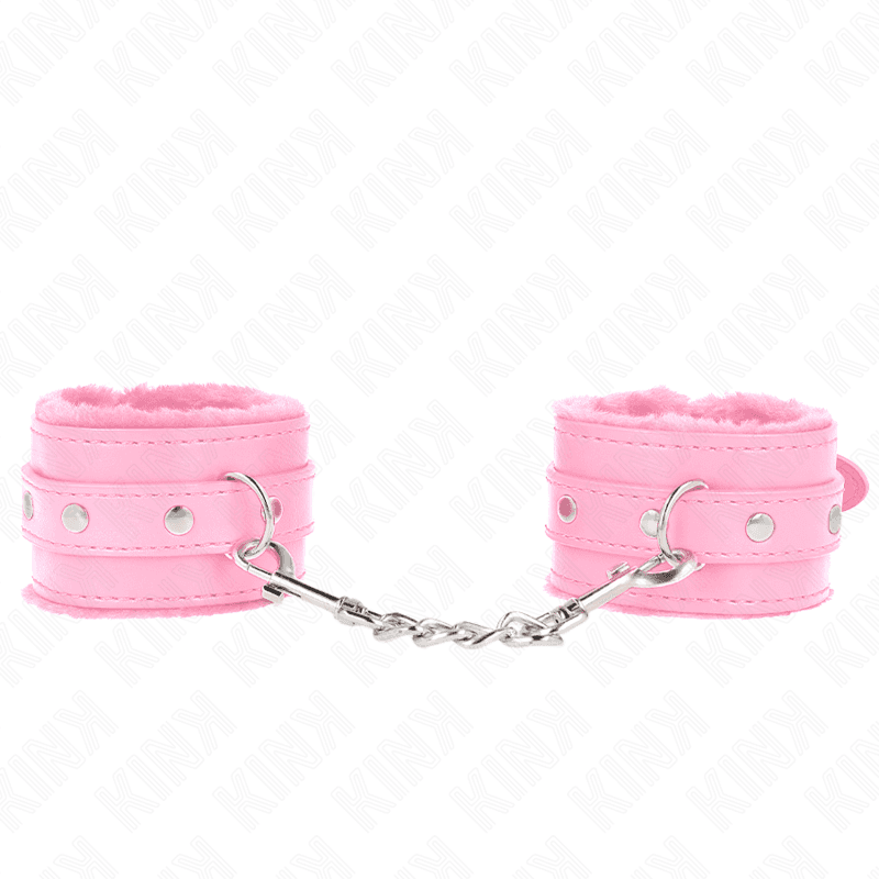 KINK - PREMIUM FUR LINED WRIST RESTRAINTS PINK WITH PINK BELT ADJUSTABLE 17-29 CM X 6 CM 2