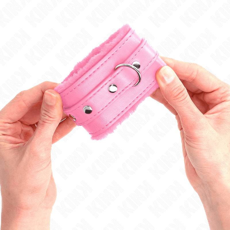 KINK - PREMIUM FUR LINED WRIST RESTRAINTS PINK WITH PINK BELT ADJUSTABLE 17-29 CM X 6 CM 5