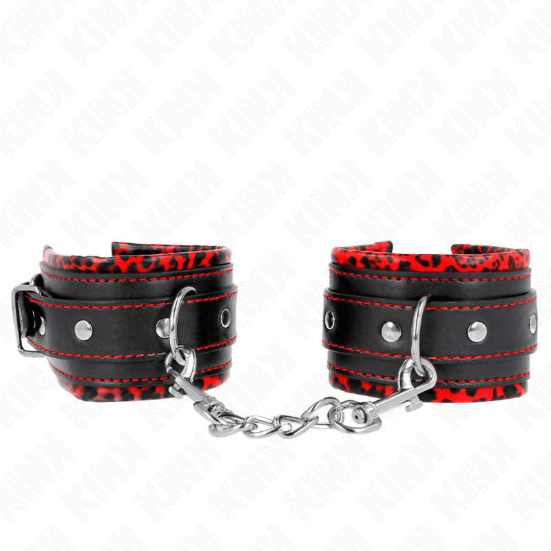 KINK - FUR LINED WRIST RESTRAINTS RED / BLACK ADJUSTABLE 17-29 CM X 6 CM 2