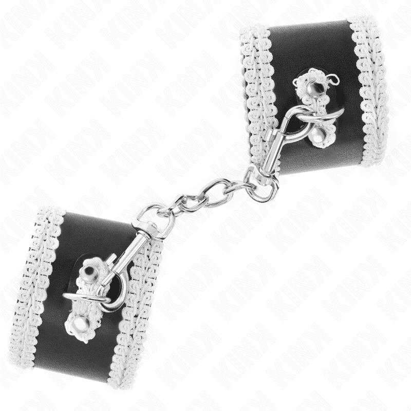 KINK - BLACK WRIST RESTRAINTS WITH WHITE DECORATE LACE ADJSUTABLE 20-23 CM X 5.5 CM 5