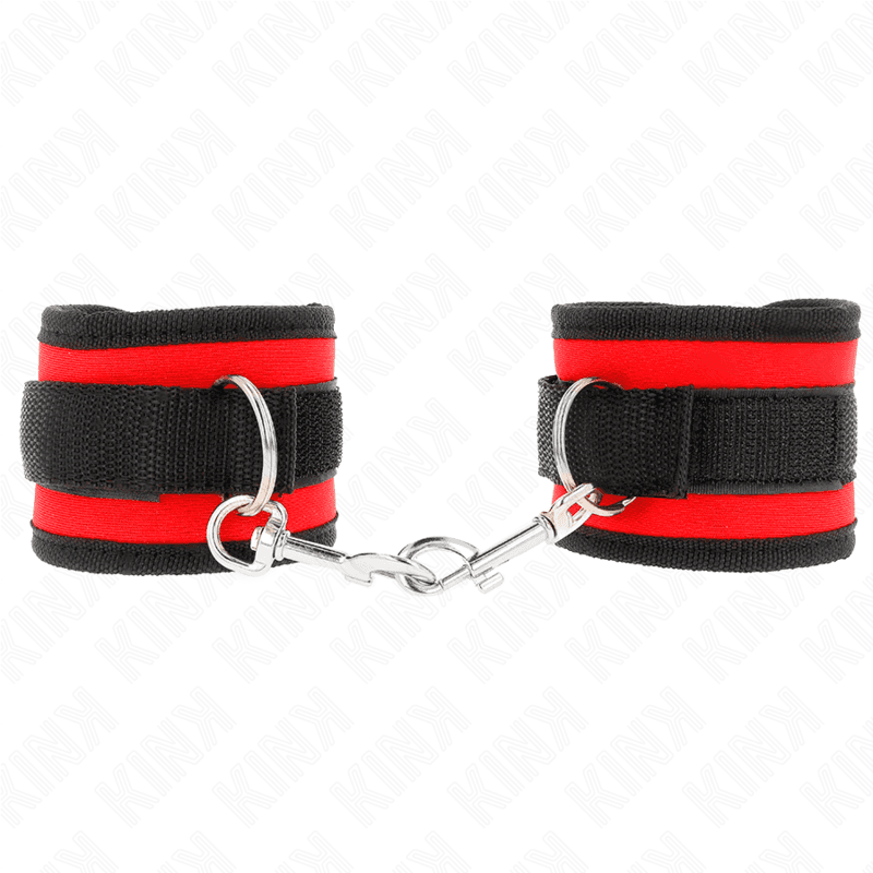 KINK - NYLON BIND HOOK&LOOP WRIST RESTRAINTS RED-BLACK MODEL 2 ADJUSTABLE 18-35 CM X 6 CM 2