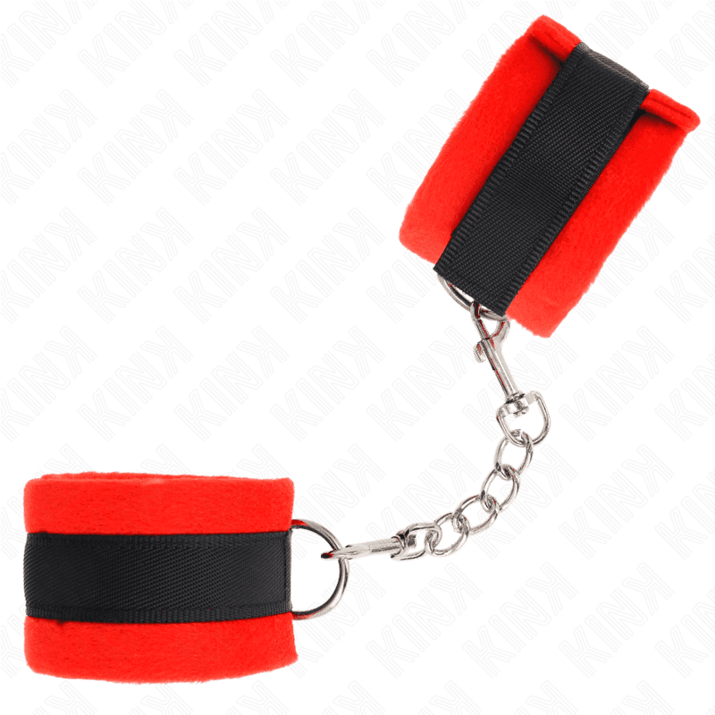 KINK - BEGINNER FUR HAND CUFFS BLACK-RED 30 X 7 CM 5