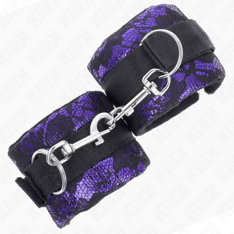 KINK - SHORT VELVET LACE WRIST RESTRAINTS AND NYLON BIND PURPLE / BLACK 23 X 6.5 CM 5