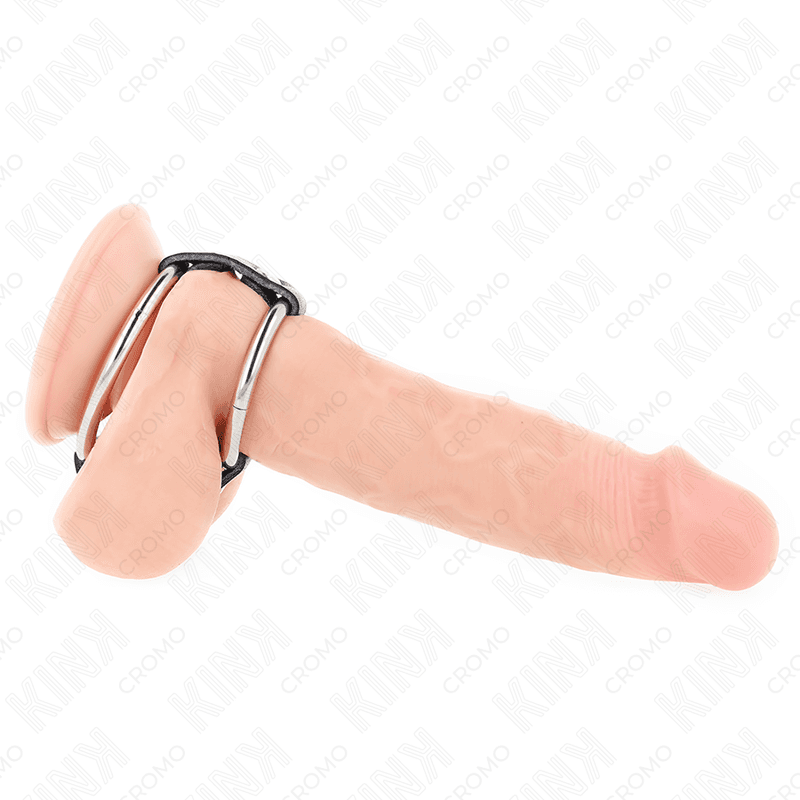 KINK - DOUBLE METAL PENIS RING 3.8 CM TO 5 CM CONNECTED WITH LEATHER 2