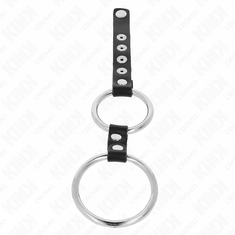 KINK - DOUBLE METAL PENIS RING 3.8 CM TO 5 CM CONNECTED WITH LEATHER 5