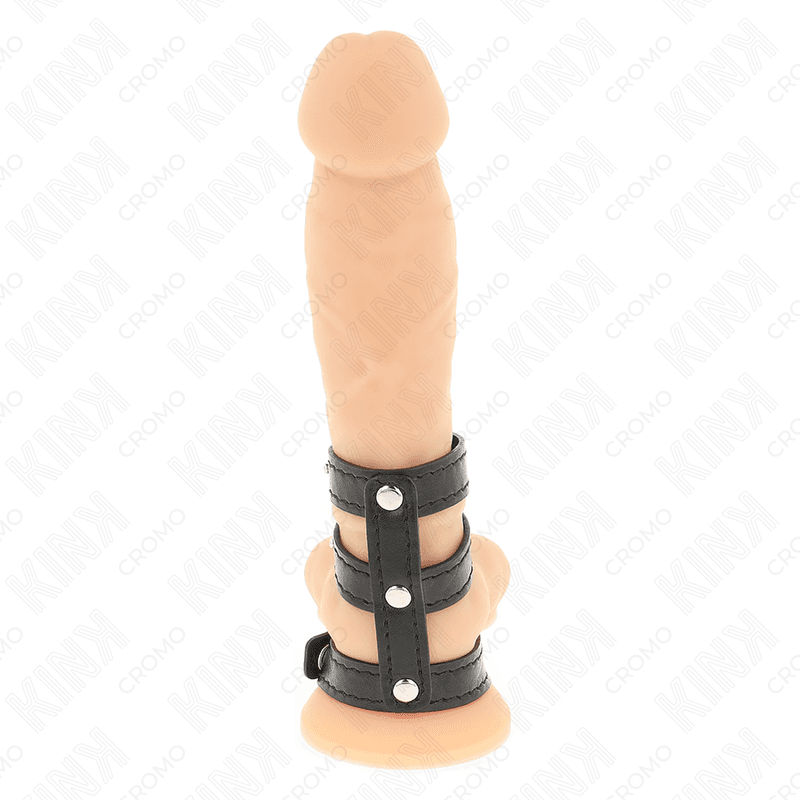 KINK - TRIPLE LEATHER PENIS RING WITH PRESSURE CLOSURE 2