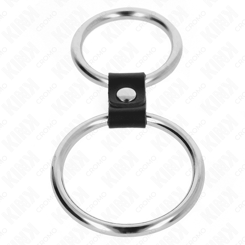 KINK - DOUBLE METAL PENIS RING 3.7 CM TO 5 CM CONNECTED BY LEATHER STRAP MODEL 1 5