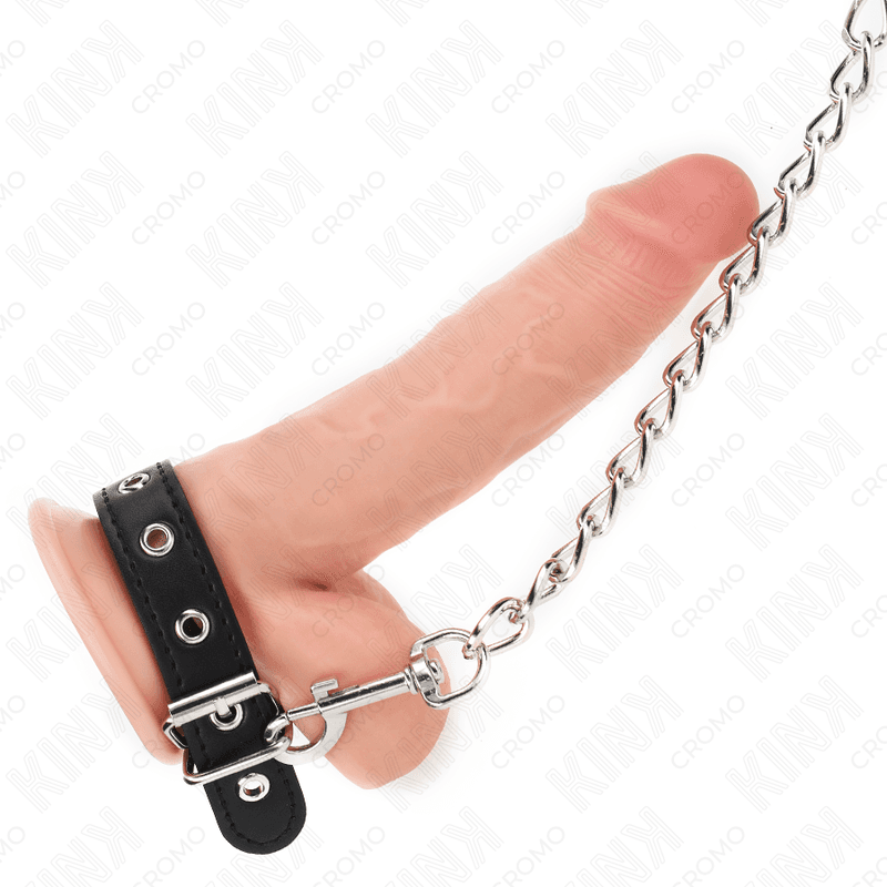 KINK - LEATHER PENIS RING WITH STRAP 21.5 X 2 CM AND METAL CHAIN 60 CM 2