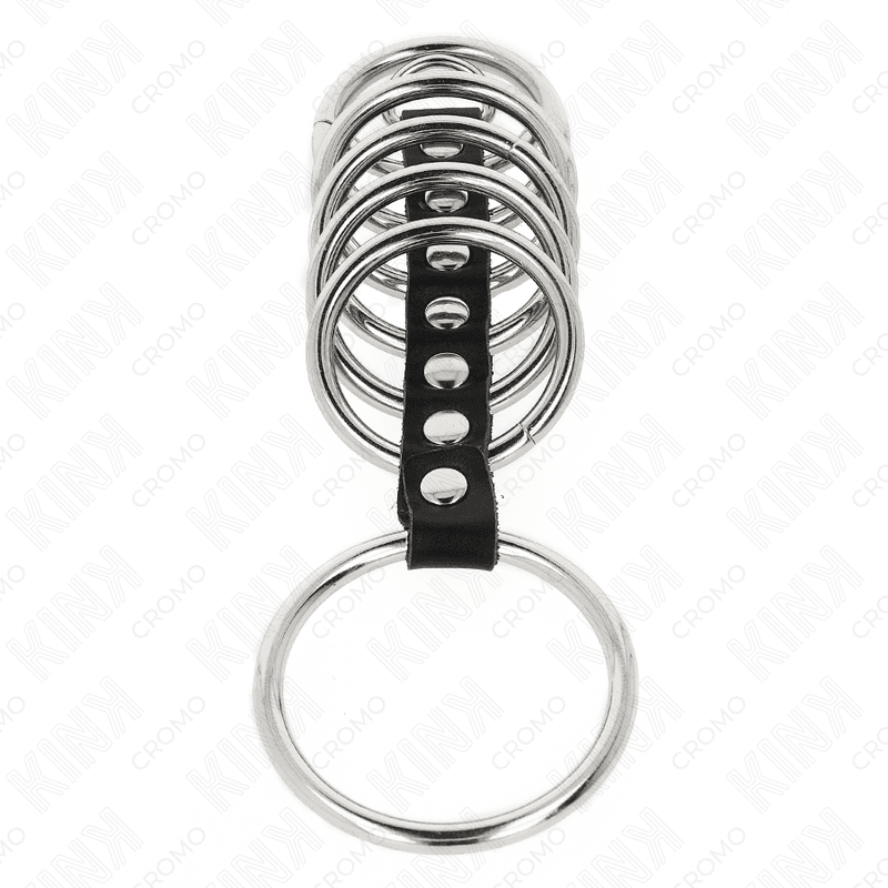KINK - 7 METAL PENIS RINGS 3.2 CM TO 5 CM CONNECTED BY LEATHER 5