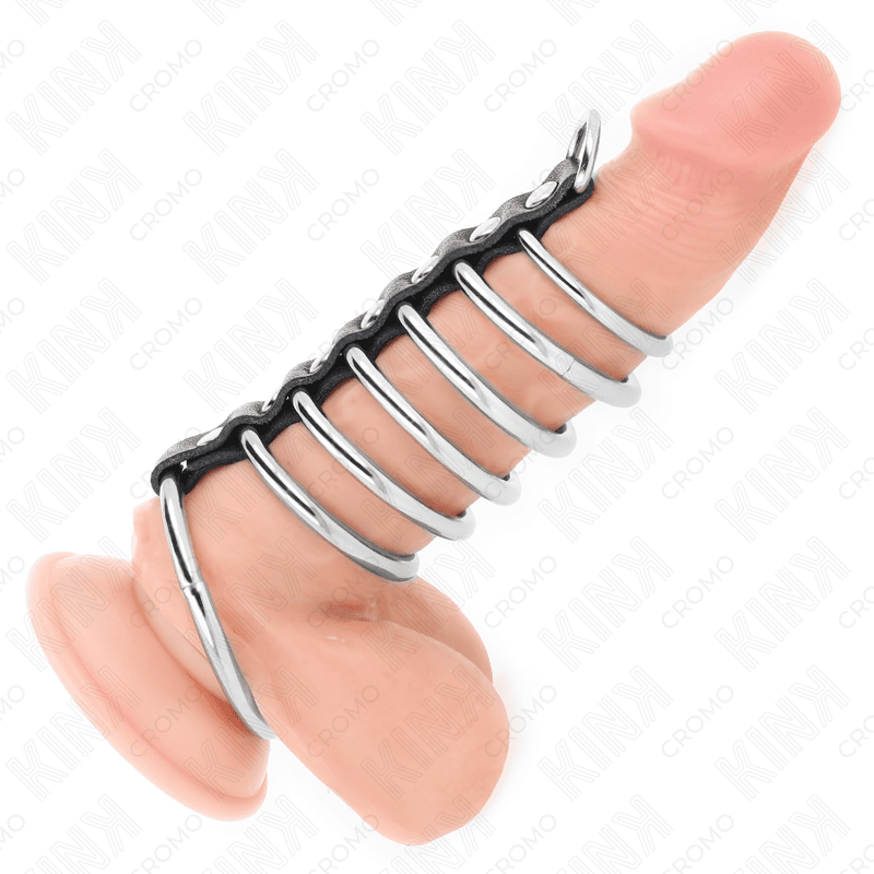 KINK - 7 METAL PENIS RINGS 3.2 CM TO 5 CM CONNECTED BY LEATHER 2