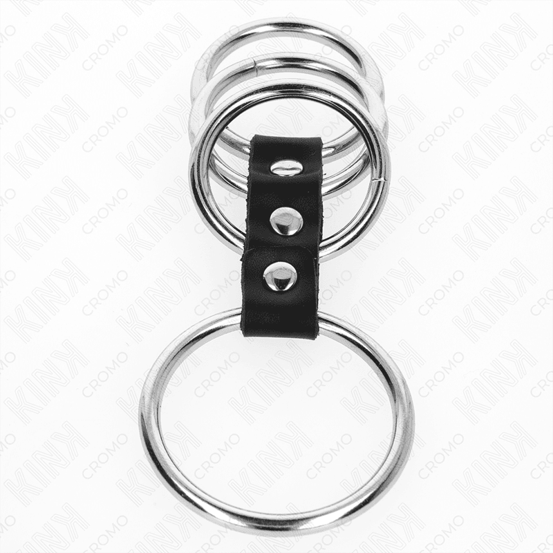 KINK - 4 METAL PENIS RINGS 3.7 CM TO 5 CM CONNECTED BY LEATHER 5