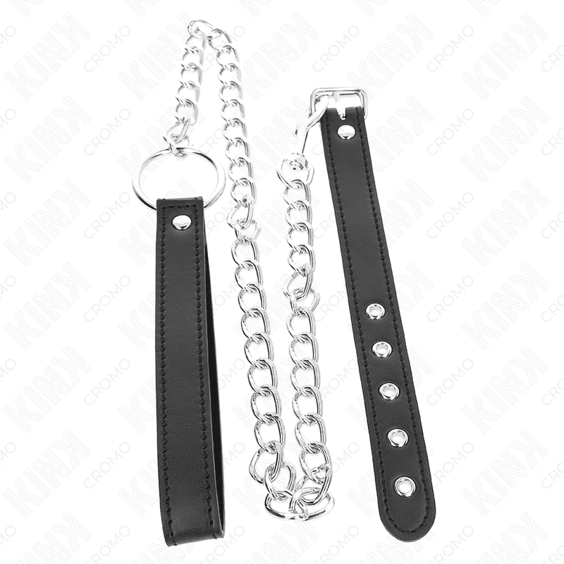 KINK - LEATHER PENIS RING 21.5 X 2 CM WITH 60 CM METAL CHAIN AND LEATHER STRAP 5
