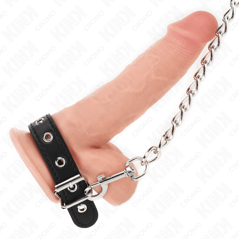KINK - LEATHER PENIS RING 21.5 X 2 CM WITH 60 CM METAL CHAIN AND LEATHER STRAP 2