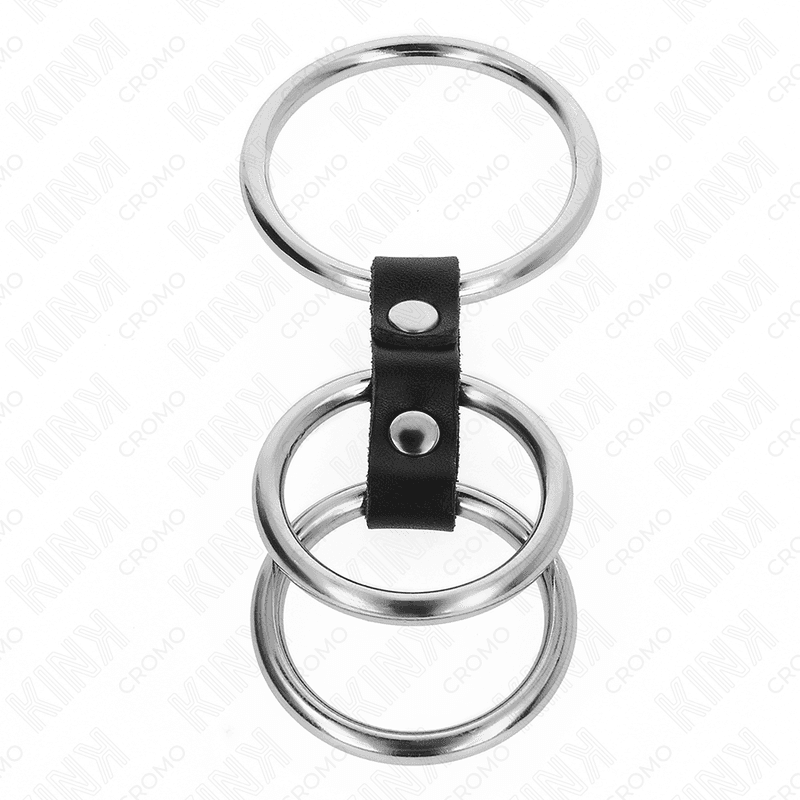 KINK - TRIPLE METAL PENIS RING 3.7 CM TO 5 CM CONNECTED WITH LEATHER 5