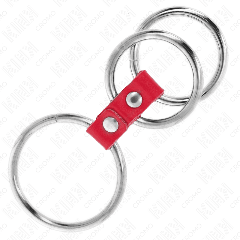 KINK - TRIPLE METAL PENIS RING 3.7 CM TO 5 CM CONNECTED WITH RED LEATHER 5