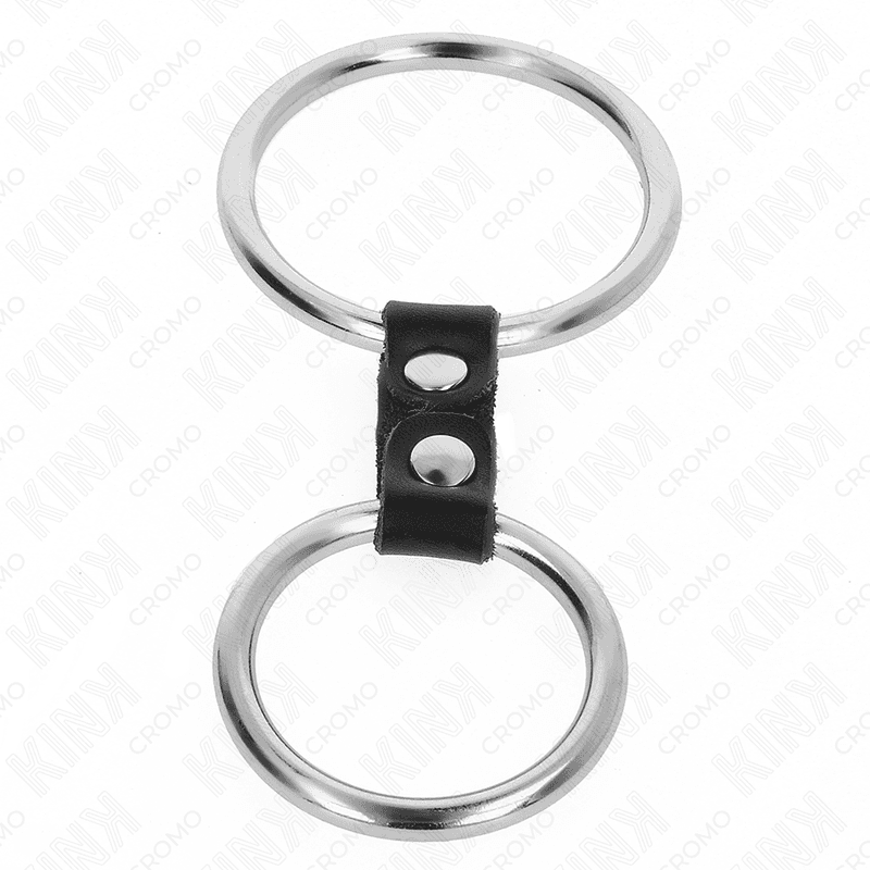 KINK - DOUBLE METAL PENIS RING 3.7 CM TO 5 CM CONNECTED BY LEATHER STRAP MODEL 2 5