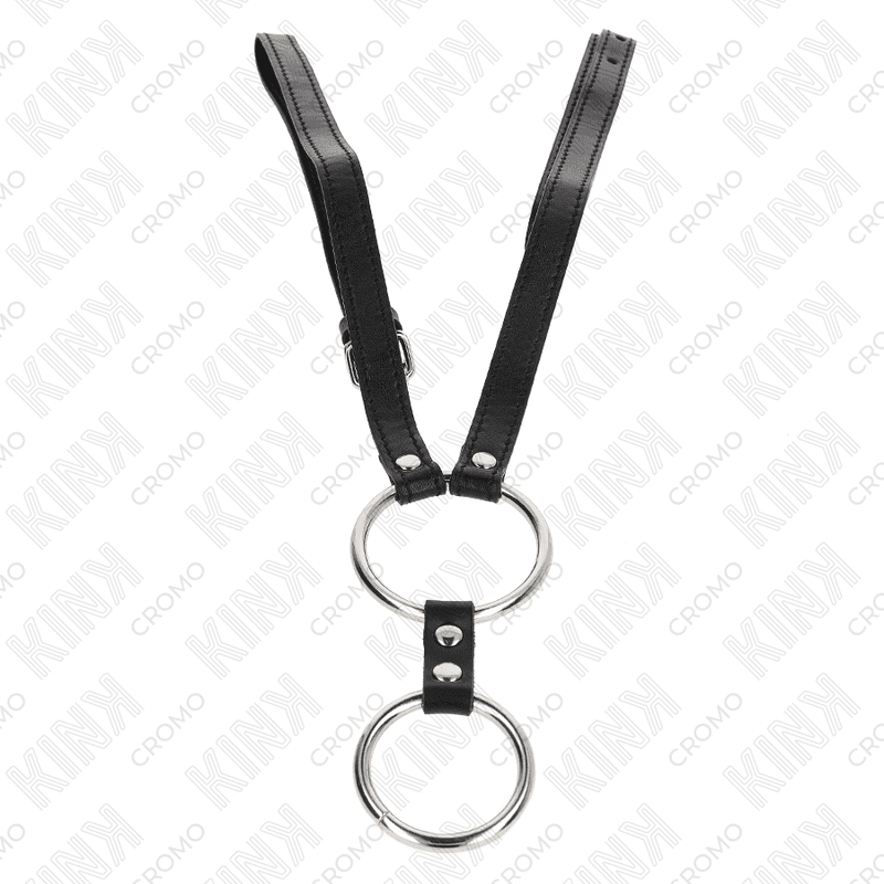 KINK - DOUBLE METAL PENIS RING 3.8 CM TO 5 CM WITH LEATHER BELT 112 CM 5