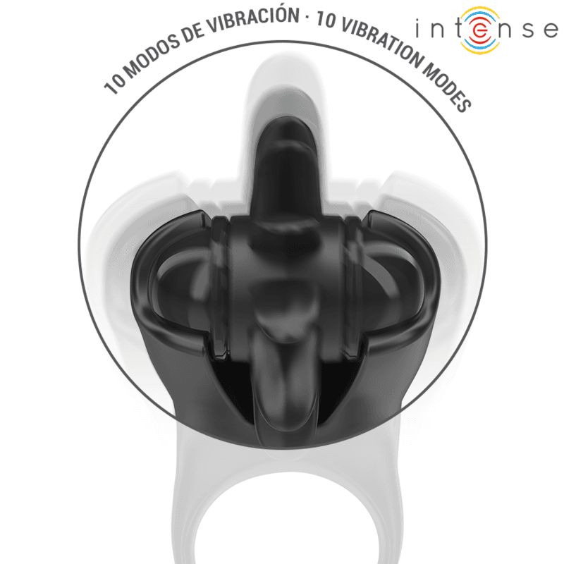 INTENSE - MABEL VIBRATING RING 10 VIBRATIONS WITH CLITORIS STIMULATOR BLACK 4