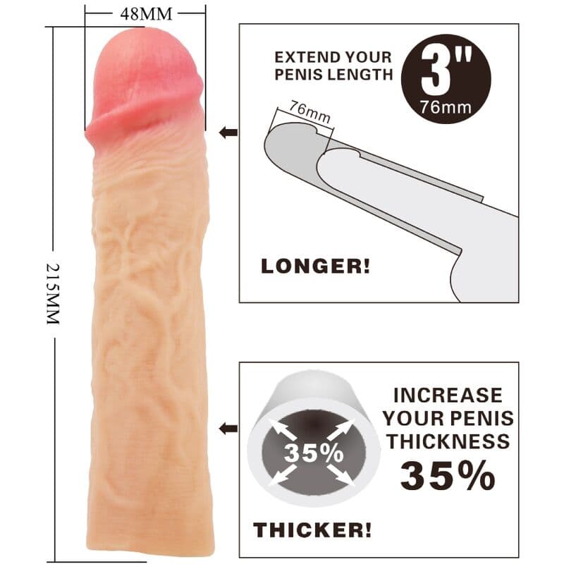 PRETTY LOVE - DEREK PENIS SLEEVE WITH 7.6 CM EXTENSION FLESH 4