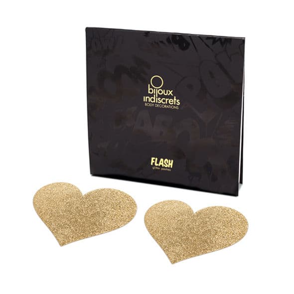 BIJOUX - INDISCRETS FLASH GOLDEN HEART NIPPLE COVERS 2