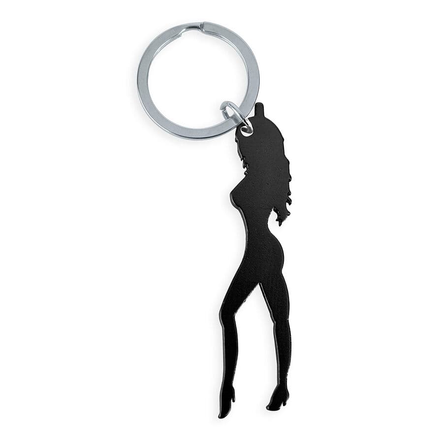 DIABLO PICANTE - KEYRING WITH FEMALE SILHOUETTE IN BLACK COLOR WITH BEER OPENER