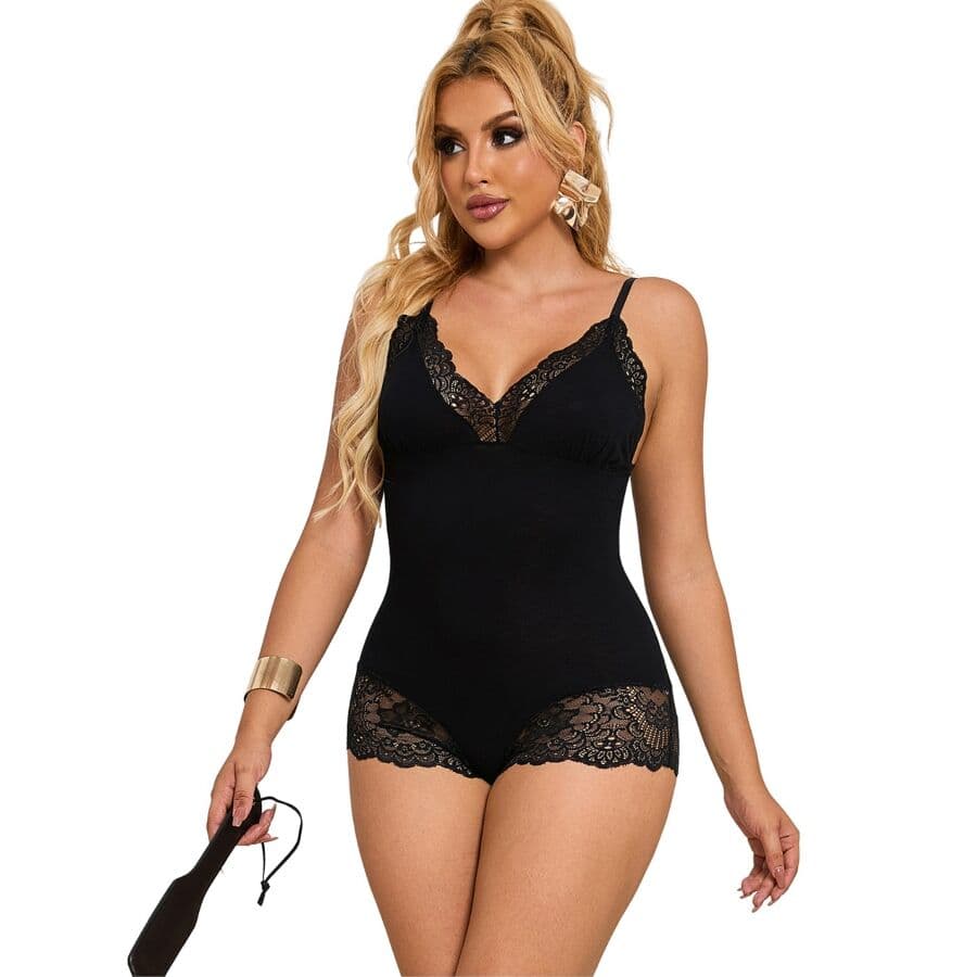 SUBBLIME - BLACK FLORAL LACE DETAIL TEDDY S/M