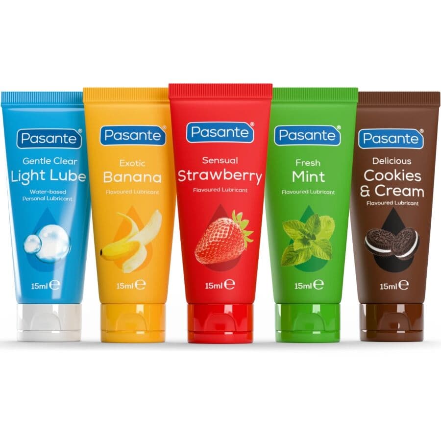 PASANTE - PACK ASSORTED FLAVOR LUBRICANTS 5 UNITS X 15 ML 5