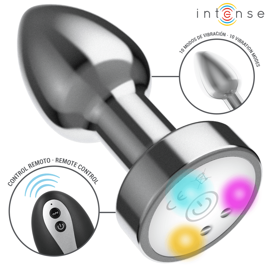 INTENSE - VIBRATING METAL ANAL PLUG WITH LED LIGHTS AND REMOTE CONTROL - SIZE M 2