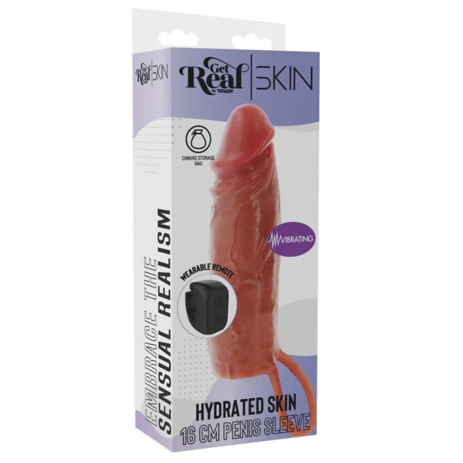 GET REAL - HYDRATED SKIN SILICONE VIBRATING PENIS SLEEVE CARAMEL 16 CM 5