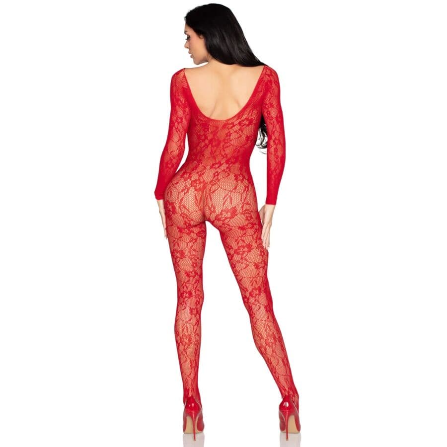 LEG AVENUE - 89366 LACE LINGERIE BODYSTOCKING RED - ONE SIZE 4