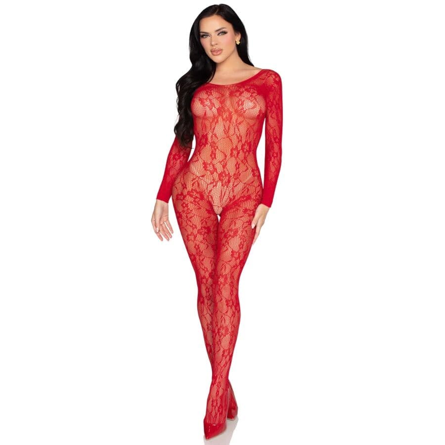 LEG AVENUE - 89366 LACE LINGERIE BODYSTOCKING RED - ONE SIZE 2